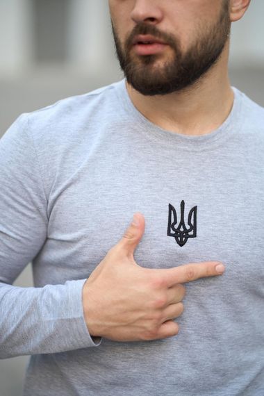 Лонгслів сірий 'Pulse' з тризубом | Зображення 4
