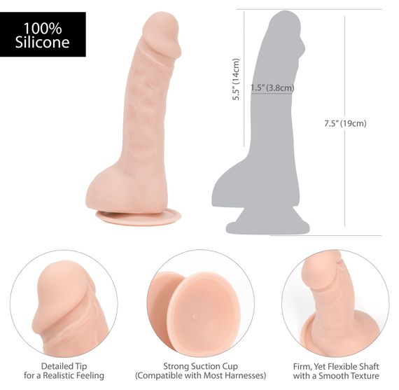 Вигнутий фалоімітатор на присосці ADDICTION — BRAD 7,5″ Dildo With Balls, Beige | Зображення 4
