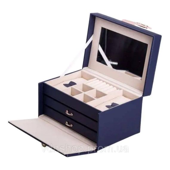 Скринька для прикрас з еко шкіри 3 яруси з дзеркалом органайзер для ювелірних виробів HP-5-17BL | Зображення 1