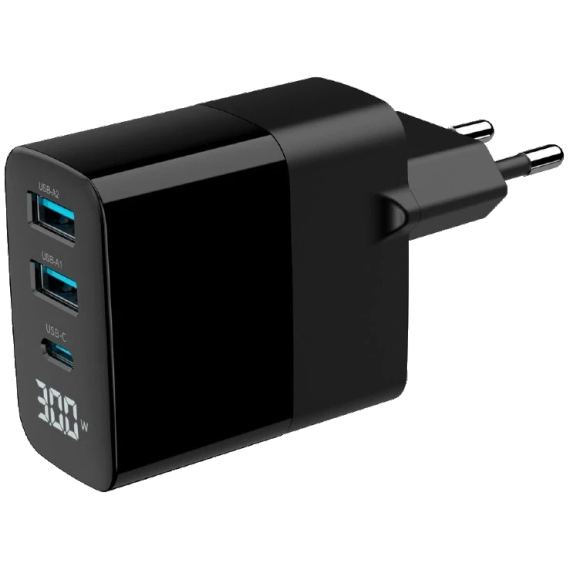 Gembird TA-UC-PDQC30LCD-BK-02 2хUSB-A (QC3.0 18W) + 1хType-C (PD20W) Мережевий зарядний пристрій - Повербанки