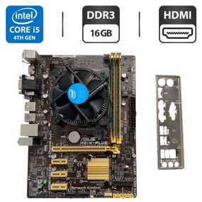 Комплект: Материнская плата Asus H81M-Plus / Intel Core i5-4570 (4 ядра по 3.2 - 3.6 GHz) / 16 GB DDR3 / Socket LGA 1150 / Задняя заглушка б/у