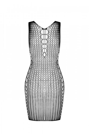 Мини-платье с вертикальным узором Passion BS097 One Size, white, плетение по бокам | Зображення 3