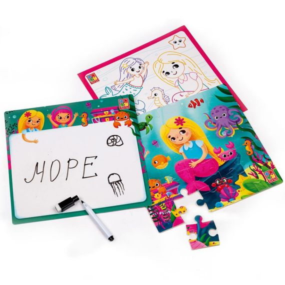 Развивающий набор 4 в 1 "Русалочки" VT2002-04 пазл, раскраска, маркер | Зображення 1