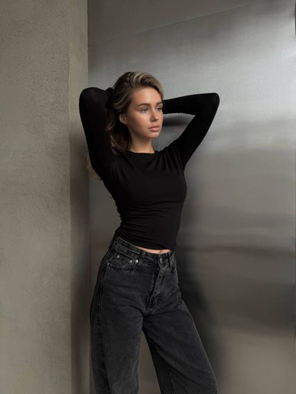 Женская классическая кофта-лонгслив из вискозы приталенная цвет черный, размер 42/46 SH354 | Зображення 1