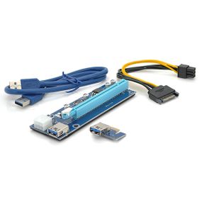Riser PCI-EX, x1=>x16, 6-pin, SATA=>6Pin, USB 3.0 AM-AM 0, 6 м (синій), конденсатори CS 220 16V, Пакет