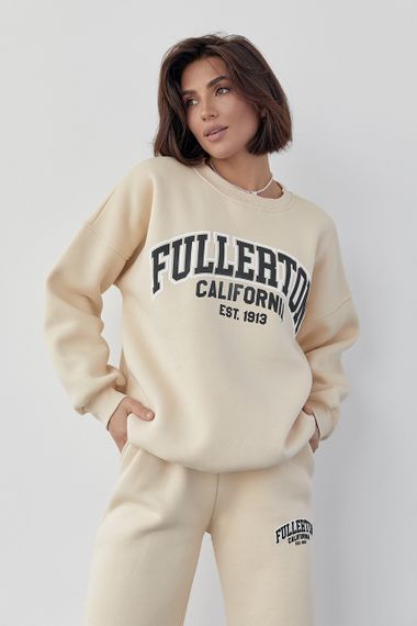 Женский спортивный костюм на флисе с принтом Fullerton California - кремовый цвет, L (есть размеры) | Зображення 2