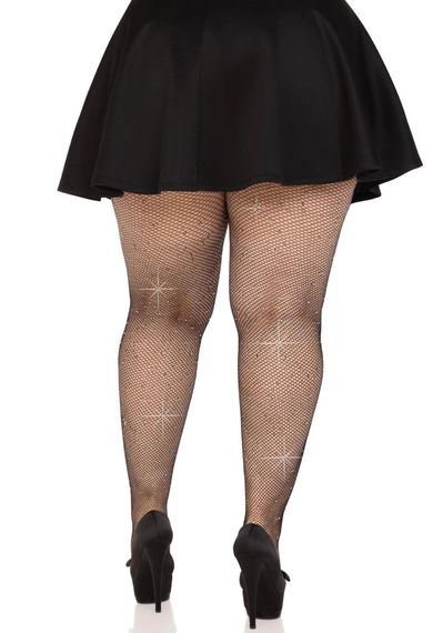 Колготки Leg Avenue Rhinestone micro net tights Plus size Black, дрібна сітка, стрази | Зображення 3