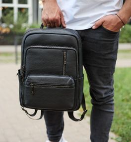 Міський чоловічий рюкзак із натуральної шкіри 40х30х18, наплічник для роботи та подорожей, чорний