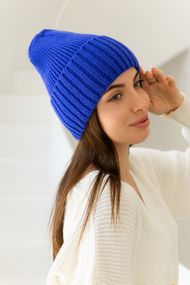 Класична Біні Стандарт — Жіноча в'язана шапка з закотом, головний убір, вовна 30%, 54-58 см Електрик