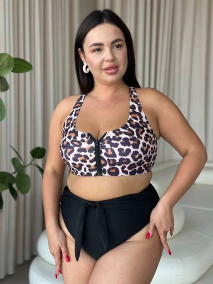 Роздільний леопардовий купальник PLUS SIZE з високими плавками та утяжкою