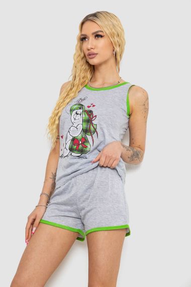 Жіноча піжама з принтом, колір сіро-салатовий, 238RB40 | Зображення 2