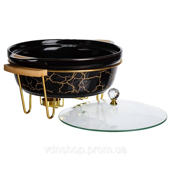 Марміт порцеляновий настільний круглий 2 (л) з підігрівом Чорний мармур LC-718 | Зображення 3