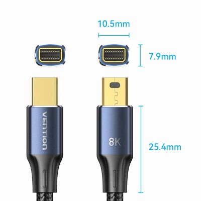Кабель мультимедийный miniDisplayPort M to Mini DisplayPort M 2.0m V1.4 8K60Hz blue Vention (HCGLH) | Зображення 1