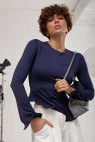 Елегантний лонгслів із хвилеподібними краями - темно-синій цвет, ONE SIZE (є розміри)