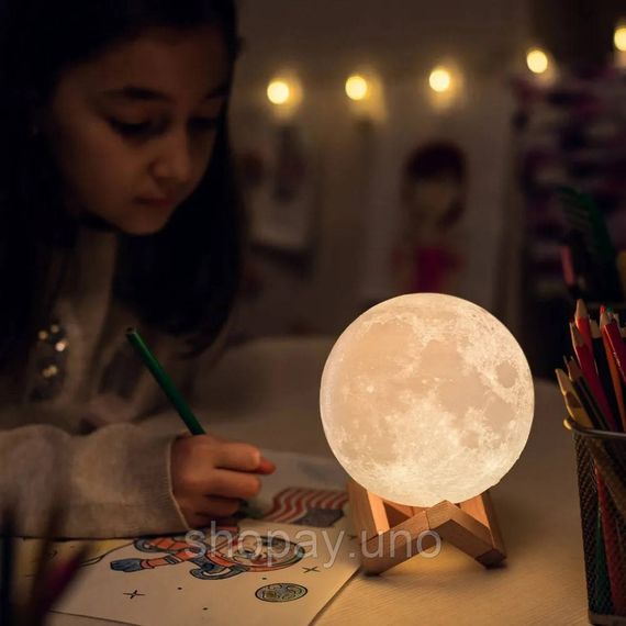 Нічник на батарейках Moon Lamp 13 см, Нічник для дитини в спальню, Нічники для спалень з акумулятором XA-34 | Зображення 6