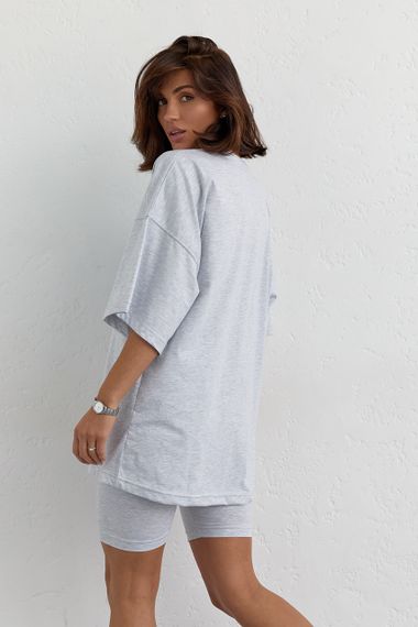 Костюм з футболкою oversize та велосипедками - світло-сірий цвет, M (є розміри) | Зображення 1