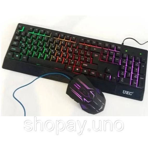 Клавиатура+мышка UKC с LED подсветкой от USB M-710, клавиатура игровая с подсветкой и мышкой HS-70 | Зображення 4