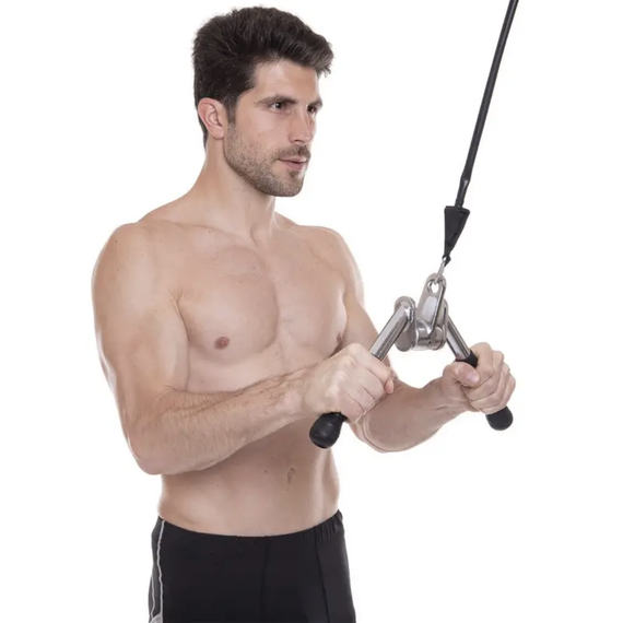 Ручка для верхньої тяги York Fitness V-подібна на трицепс з обертовим підвісом та гумовими рукоятками, хром | Зображення 9