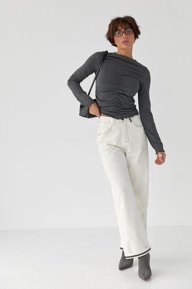 Жіночий лонгслів із хвилеподібною окантовкою - сірий цвет, M (є розміри) | Зображення 2