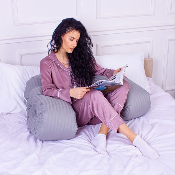 Подушка MirSon для вагітних і відпочинку Satin Stripe №8027 U-подібна Light Gray (2200006178651) | Зображення 5