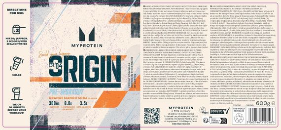 Предтренировочный комплекс MyProtein Origin Pre-Workout 600 g (Orange mango) | Зображення 1