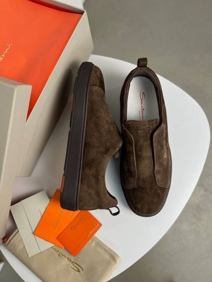 Сліпони Santoni без шнурівки коричневі замша ob438 | Зображення 4