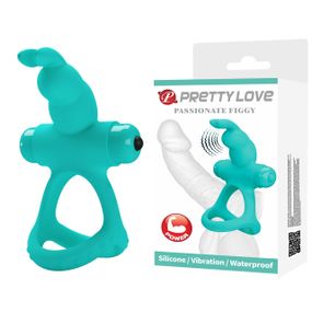 Ерекційне віброкільце з кроликом PRETTY LOVE Passionate Figgy силіконове, бірюзове sexstyle