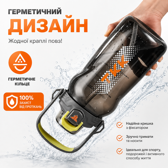 Екологічна сіра тританова пляшка TTK 2 л з практичним ремінцем для спорту. | Зображення 6