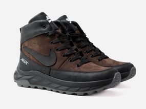 Зимові черевики матеріал шкіра + замш Nike колір коричневий/чорний