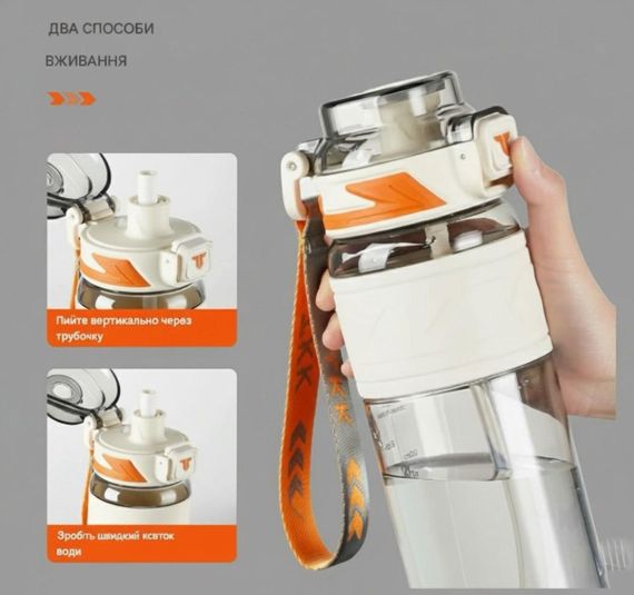 Спортивная бутылка TKK 1000 мл (1 л) - Белая Tritan BPA-free, ударопрочная эко-бутылка с антискользящим грипом | Зображення 6