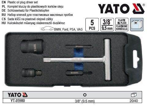Набір ключі для пластикових масляних пробок YATO Польща 3/8" 5 шт YT-05980 | Зображення 1