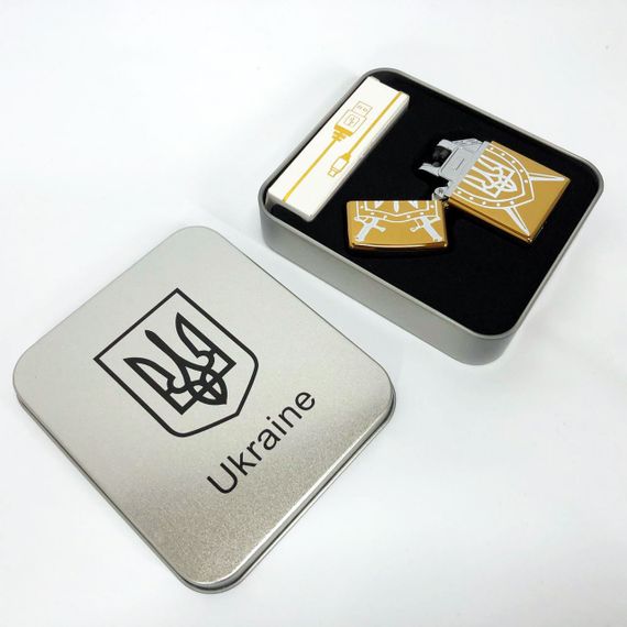 Дугова електроімпульсна запальничка USB Україна (металева коробка) HL-446. CU-680 Колір: золотий | Зображення 1