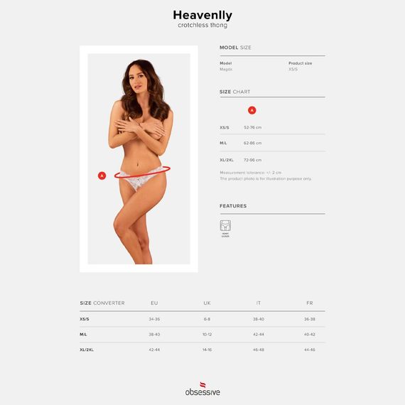 Мереживні танга Obsessive Heavenlly crotchless thong XS/S, з доступом | Зображення 6