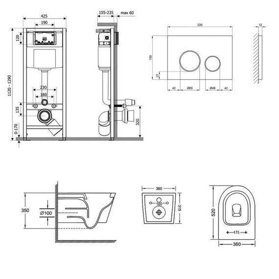 Готове рішення Qtap для ванної кімнати: підвісний унітаз Jay Rimless 520х360х320 + комплект інсталяції Nest 4 в 1 (кругла | Зображення 1