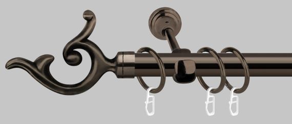 Карниз для штор металлический, однорядный 19 мм, черный блеск (ЕМ148) 200 см.