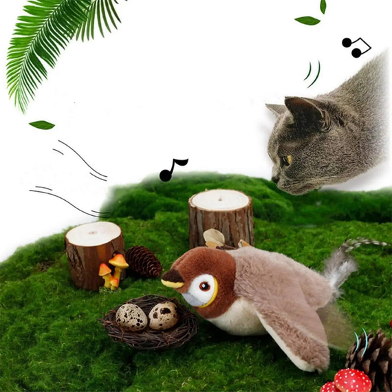 Интерактивная игрушка для кошек летающая птичка воробей для кота птица машет крыльями USB | Зображення 5