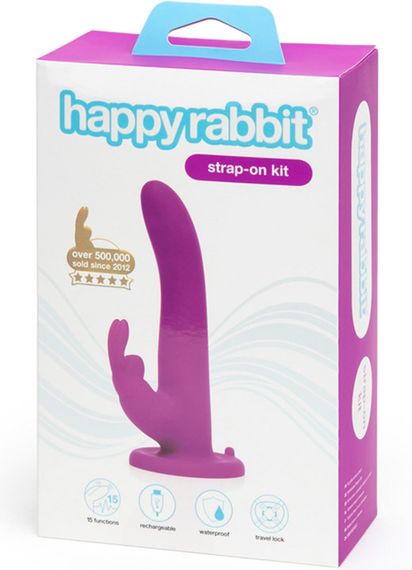 Страпон-кролик з вібрацією та трусиками Happy Rabbit Rechargeable Vibrating Strap-On Harness Set Sex Aura | Зображення 4
