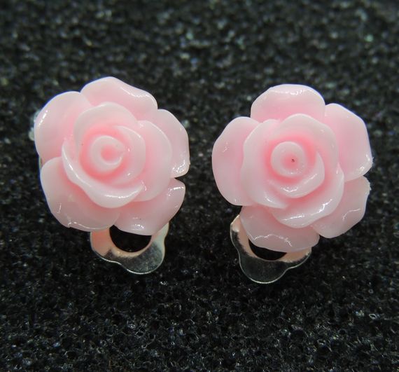 Сережки кліпси дитячі для вух без пробивання квітка Ніжна Рожева Чайна Троянда