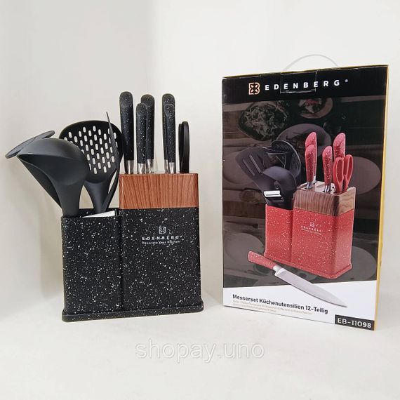 Набір кухонних ножів Edenberg EB-11098 із 12 предметів на стійці Black | Зображення 7