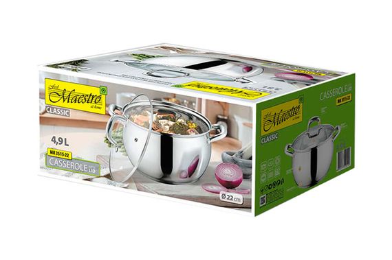 Кастрюля нержавеющая Maestro - 220 мм x 4,9 л (MR-3515-22)