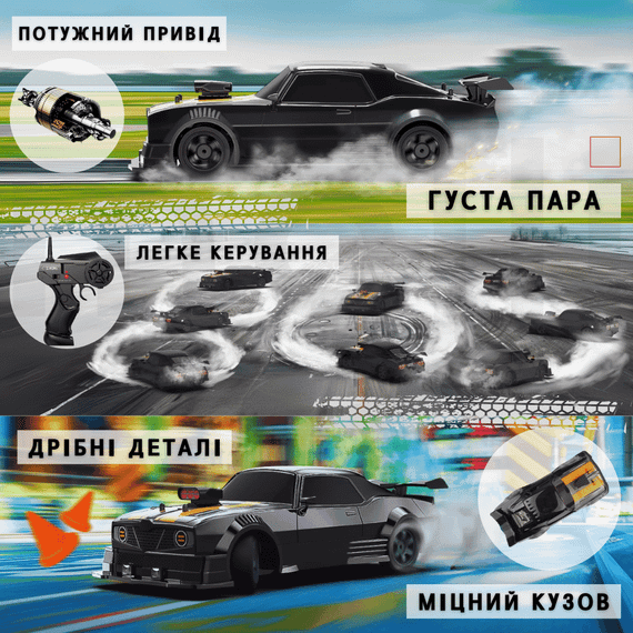 Большая Гоночная Машинка для Дрифта на Аккумуляторе с Паром и с LED Подсветкой на Пульте Управления RC Race Muscle Car 4WD 28 см | Зображення 4