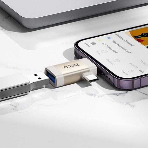 Переходник Hoco UA31F OTG 2in1 Lightning male/Type-C male to USB female | Зображення 3