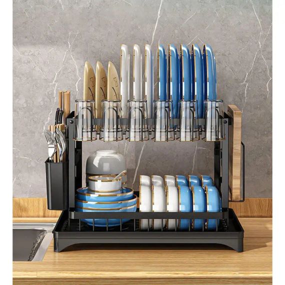 Сушарка для посуду JYG (двоярусна, з нержавіючої сталі), чорна, товари для дому | Зображення 1