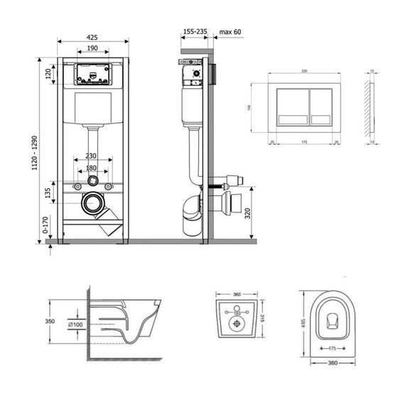 Готове рішення Qtap для ванної кімнати: підвісний унітаз Jay Ultra Quiet 485x360x320 + комплект інсталяції Nest 4 в 1 | Зображення 1