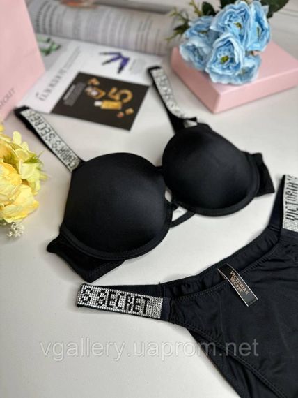Жіноча нижня білизни Вікторія Сикрет, Сексуальний комплект білизни зі стразами Victoria`s Secret чорний | Зображення 2