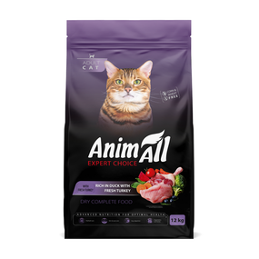 AnimAll Полнорационный сухой корм для взрослых котов со свежей индейкой и уткой, 12 кг