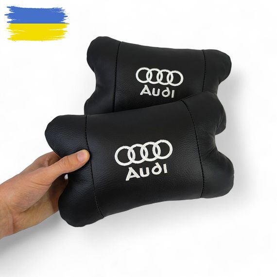 Набор автодушки 2шт на подголовник Audi / Ауди из натуральной кожи черная / Подголовник в машину | Зображення 9