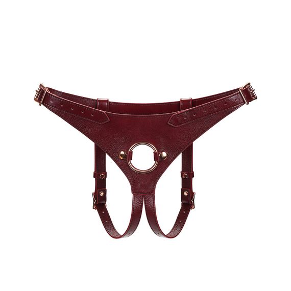 Кожаные трусы для страпона Liebe Seele Wine Red Strap on Harness, универсальный размер