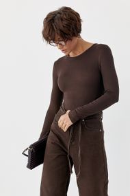 Трикотажне боді з довгими рукавами - коричневий цвет, L (є розміри)