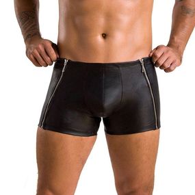 Чоловічі шкіряні боксери з блискавками Passion Short Matt XXL/XXXL, чорні